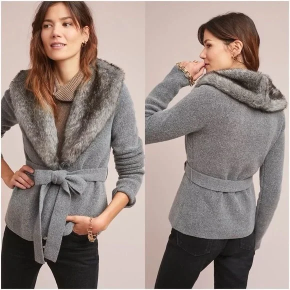 Anthropologie Sweaters Anthropologie Ett Twa Bois Du Boulonge Faux Fur Collar Jacket Cardigan Poshmark